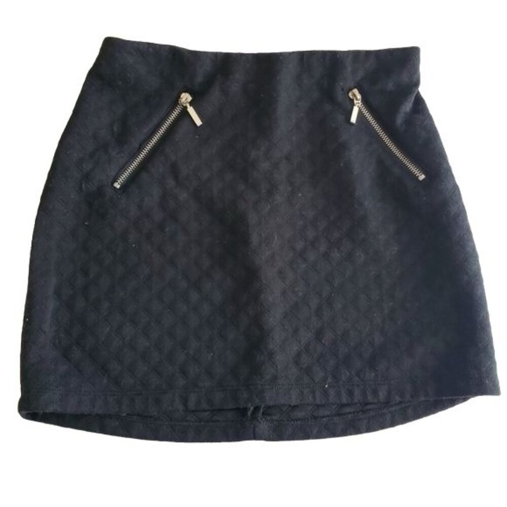 New Look womens mini skirt‎ black solid color Sz Small kilted zip